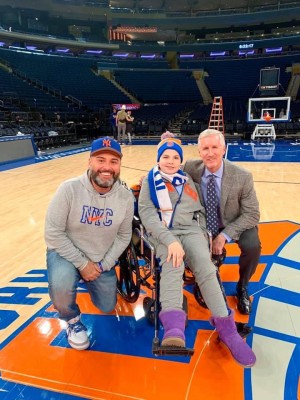 Anthony Donahue, sister Gianna Gregoire and Knicks announcer Mike Breen, at MSG before a game vs Boston on Dec. 1, 2019.