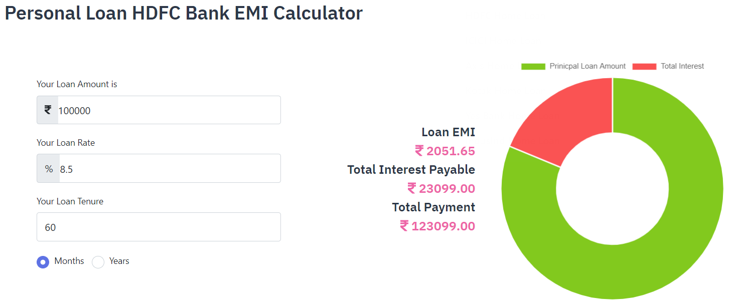 Personal Loan HDFC Bank EMI Calculator